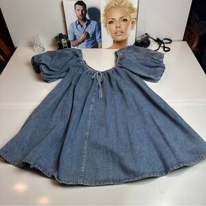 SophieThe LabelDenimPeasantDressPuff Sleeve Smocked Babydoll Cottagecore Prairie